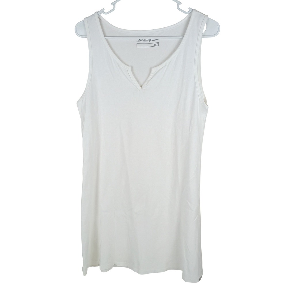 Eddie Bauer Womens White Notch V-Neck Tank Top 100% Cotton Size TL Tall Large